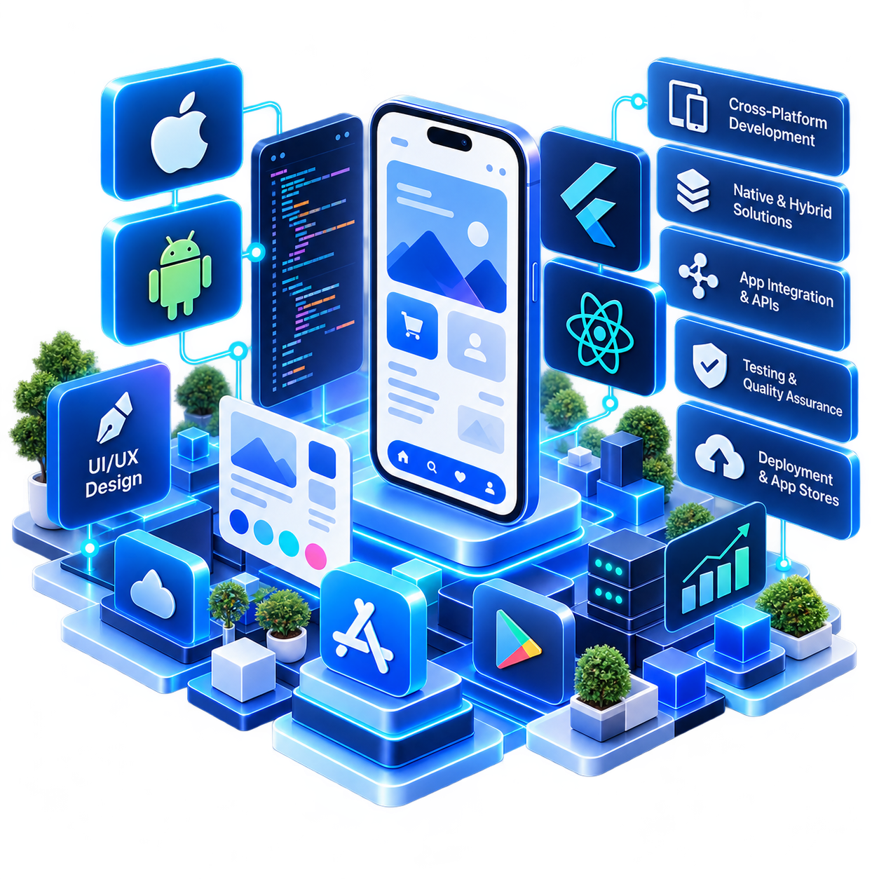 Mobile product connected to APIs, commerce, identity, content and enterprise services