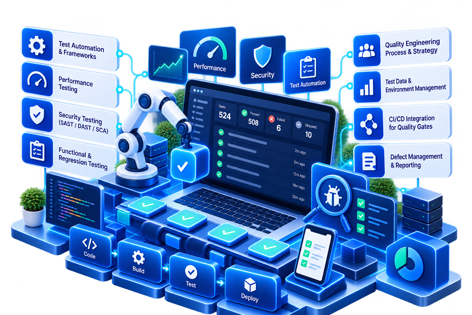 Quality signals connected across engineering, integration, release and production feedback