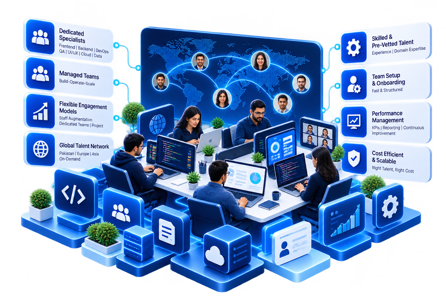 Specialist capability composition connected through architecture, delivery governance and measurable outcomes