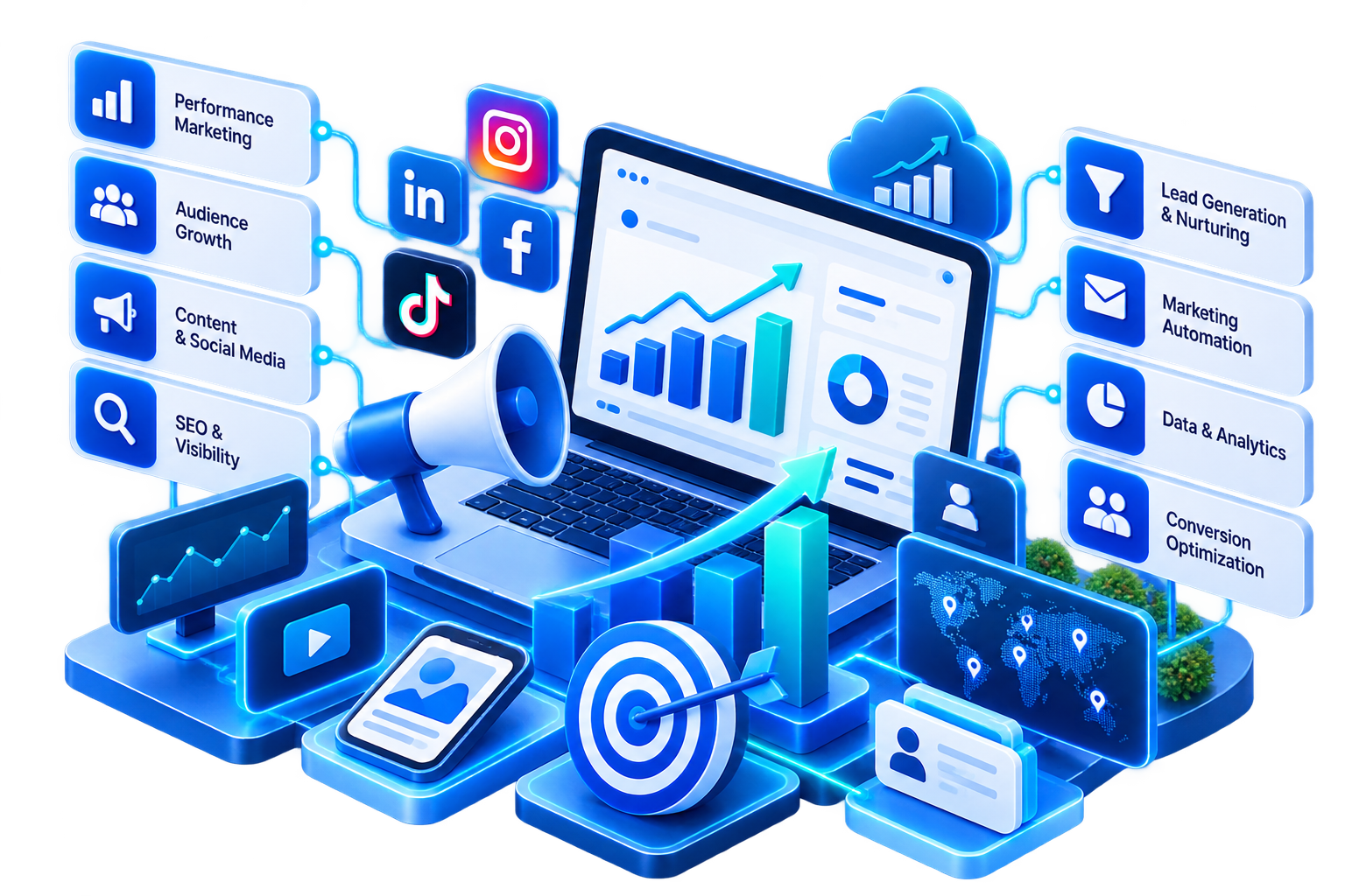 Customer journey connecting acquisition, content, commerce experience, measurement and technology change